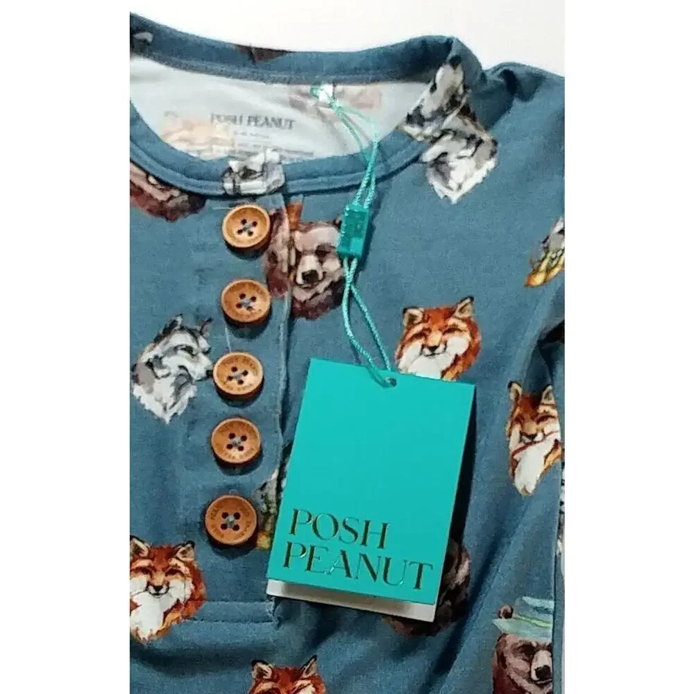 Posh Peanut One Piece Henley Romper Scout 3-6 months Animals Soft Bamboo